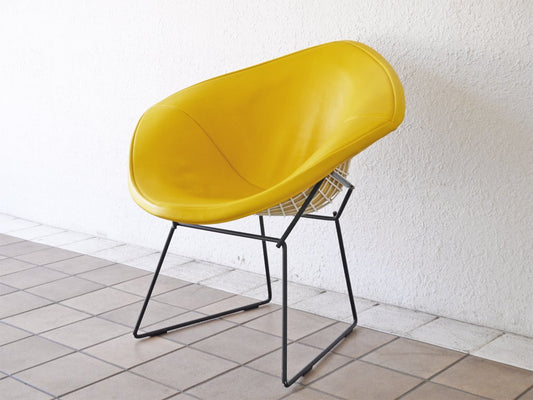 ノル Knoll ビンテージ ダイヤモンドチェア Diamond Chair フルカバーリング PVCレザー イエロー ハリー ベルトイア Harry Bertoia ミッドセンチュリー 名作 ◇