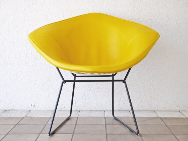 ノル Knoll ビンテージ ダイヤモンドチェア Diamond Chair フルカバーリング PVCレザー イエロー ハリー ベルトイア Harry Bertoia ミッドセンチュリー 名作 ◇