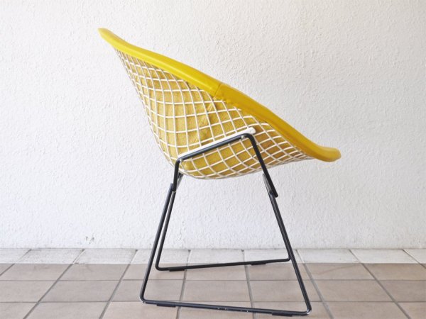 ノル Knoll ビンテージ ダイヤモンドチェア Diamond Chair フルカバーリング PVCレザー イエロー ハリー ベルトイア Harry Bertoia ミッドセンチュリー 名作 ◇