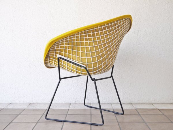 ノル Knoll ビンテージ ダイヤモンドチェア Diamond Chair フルカバーリング PVCレザー イエロー ハリー ベルトイア Harry Bertoia ミッドセンチュリー 名作 ◇