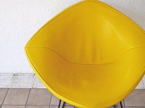 ノル Knoll ビンテージ ダイヤモンドチェア Diamond Chair フルカバーリング PVCレザー イエロー ハリー ベルトイア Harry Bertoia ミッドセンチュリー 名作 ◇