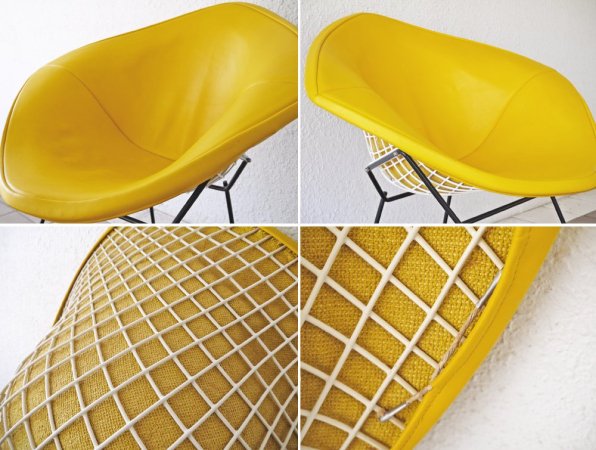 ノル Knoll ビンテージ ダイヤモンドチェア Diamond Chair フルカバーリング PVCレザー イエロー ハリー ベルトイア Harry Bertoia ミッドセンチュリー 名作 ◇