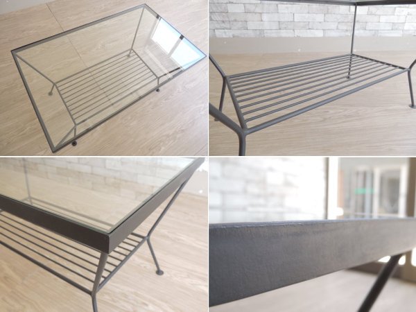 ウニコ unico エディ EDDY アイアン×ガラス ローテーブル コーヒーテーブル Sサイズ 収納棚付 ●
