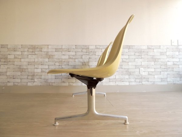 ハーマンミラー HermanMiller ビンテージ エアポートベンチ モダンファニチャーセールス M.F.S 70's 3連 シェルチェア レモンイエロー C&R. イームズ 稀少 ●