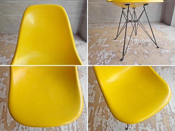 ハーマンミラー Herman Miller サイドシェルチェア 2ndビンテージ FRP製 イエロー ブラック エッフェルベース C&R イームズ ミッドセンチュリー ♪