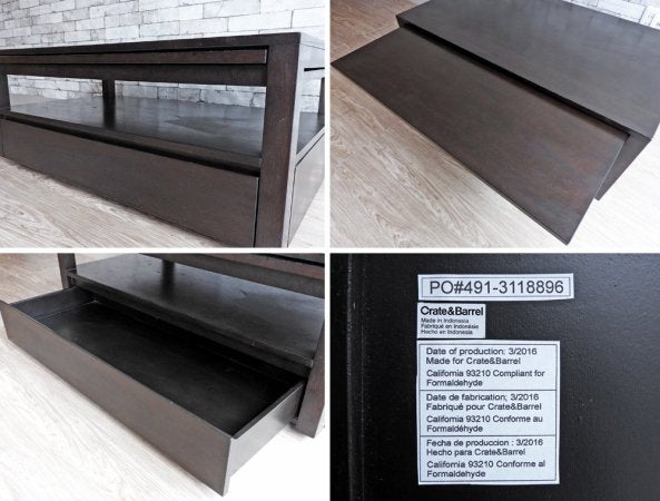 クレイト＆バレル Crate&Barrel ストレージ コーヒーテーブル Storage Coffee Table ローテーブル 抽斗1杯＆サイド天板付 ダークブラウン アメリカ USA ●