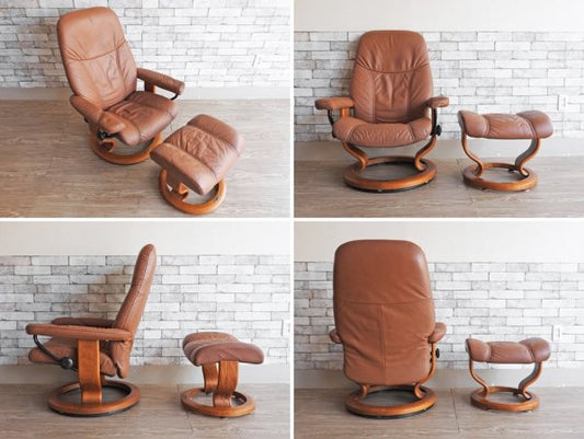 エコーネス EKORNES ストレスレスチェア リクライニングチェア + オットマン ノルウェー 北欧家具 現状品 ●