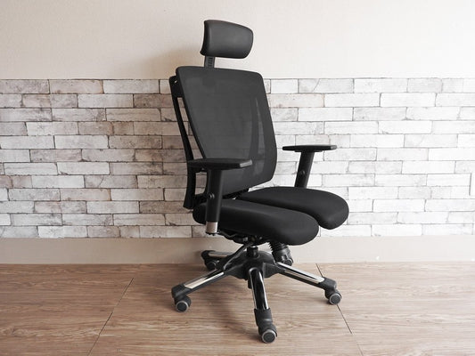 イノウエ 井上金庫 ハラチェア HARA Chair プレジデントメッシュチェア HHC-19A 2分割シート ブラック 廃番 定価約10万円 ●