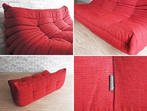 リーンロゼ Ligne roset トーゴ TOGO 3P ソファ レッド ファブリック フランス 定価:\258,500～ ●