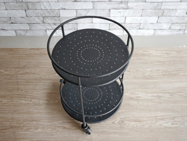 ライフファニチャー LIFE FURNITURE アイアンラウンドワゴン IRON ROUND WAGON キッチンワゴン ブラック キャスター付 インダストリアル 定価￥25,080- ●