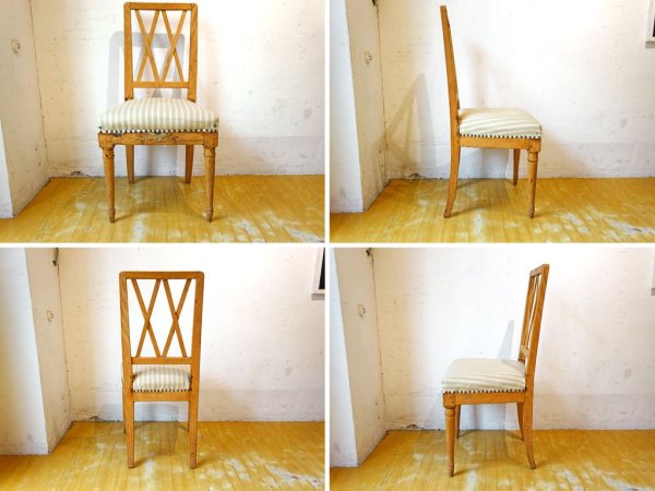 フランス ビンテージ France Vintage オーク無垢材 ダイニング チェア 鋲打ち スタッヅ ロクロ脚 装飾 ★
