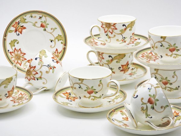 ウェッジウッド WEDGWOOD オベロン oberon 白磁カップ＆ソーサー C/S 旧刻印 ボーンチャイナ BONE CHINA 廃番品 英国 A ◇