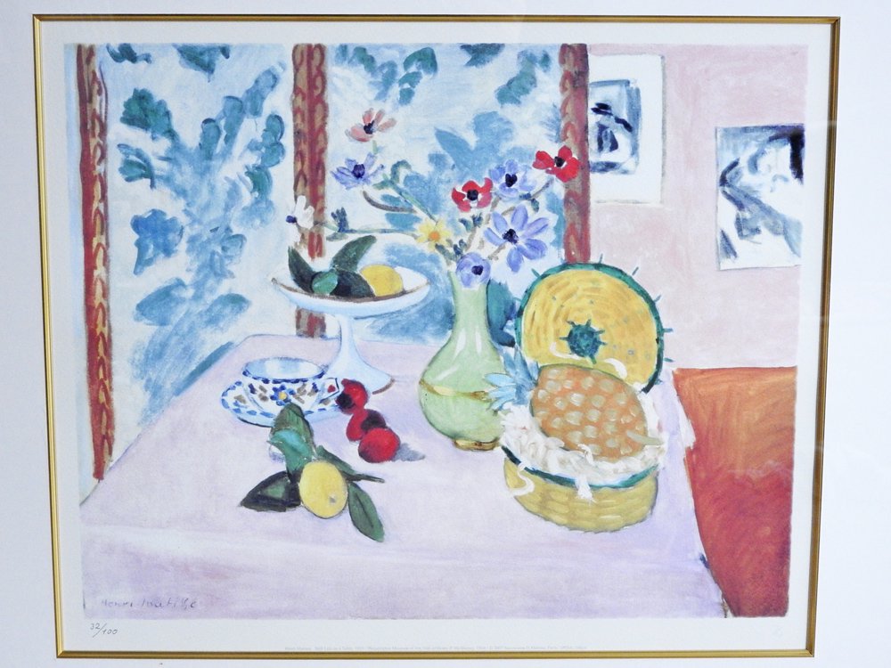 アンリ・マティス Henri Matisse テーブルの上の静物 Still Life on a Table ネオシルク 2007年制作 額装付 アート 32/100 ●