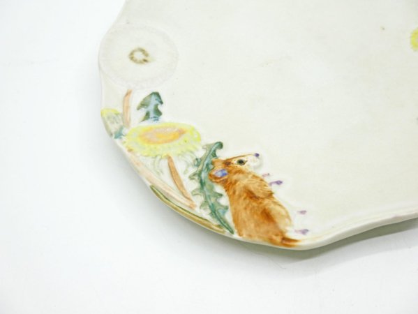 うつわやみたす 4寸皿 ねずみ たんぽぽ Φ13cm プレート 小皿 ハンドメイド 現代作家 A ●