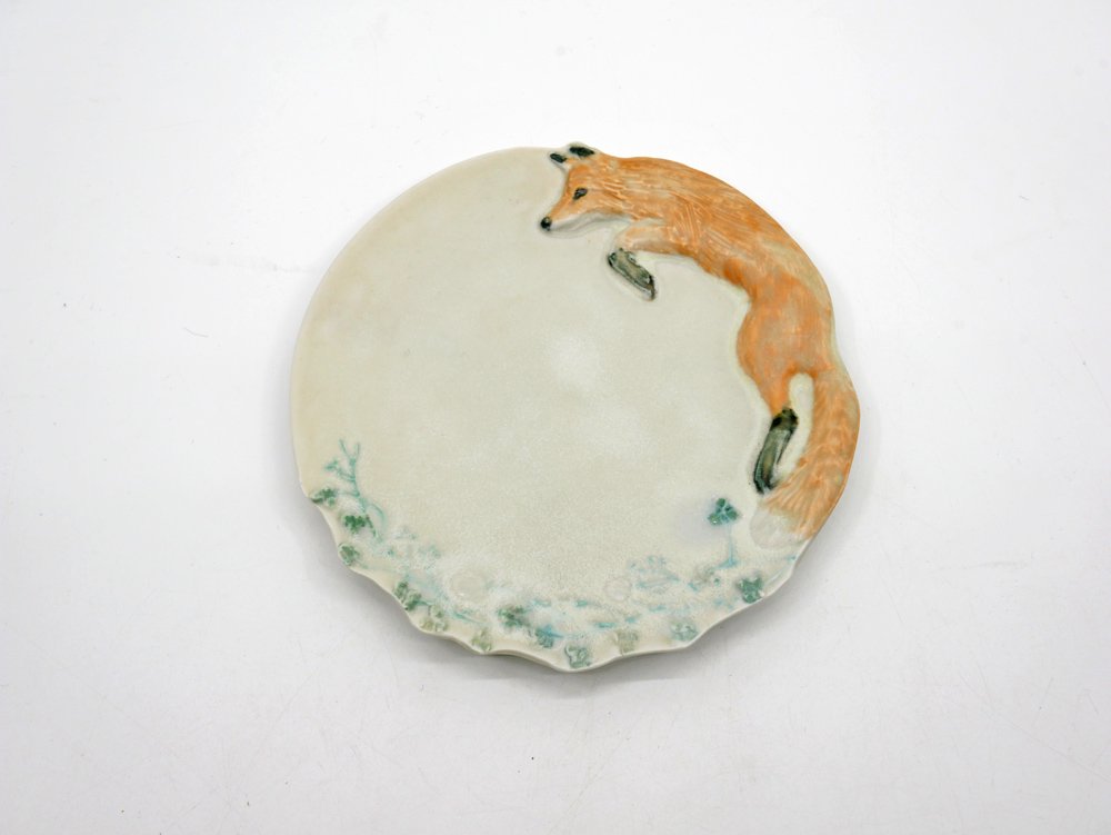 うつわやみたす 4寸皿 きつね Φ12.5cm プレート 小皿 ハンドメイド 現代作家 B ●