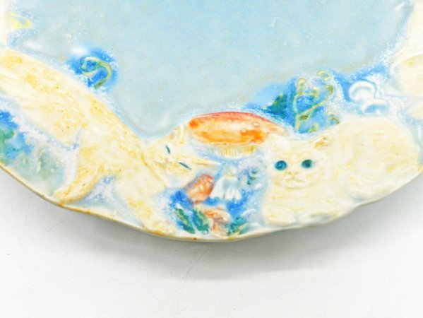 うつわやみたす 6寸皿 ねこ きのこ Φ18cm プレート 小皿 ハンドメイド 現代作家 A ●
