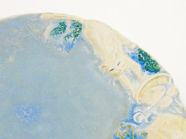 うつわやみたす 6寸皿 ねこ きのこ Φ18cm プレート 小皿 ハンドメイド 現代作家 A ●