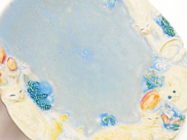 うつわやみたす 6寸皿 ねこ きのこ Φ18cm プレート 小皿 ハンドメイド 現代作家 A ●