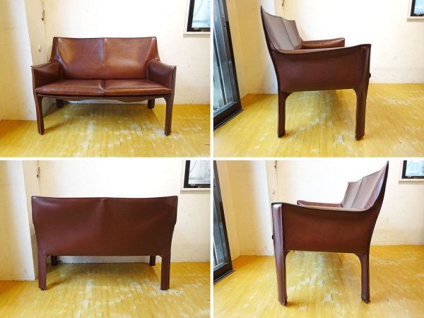 カッシーナ cassina 414 キャブ ラウンジ アームチェア CABチェア 2シーターソファ ブラウン マリオ ベリーニ  廃盤品★