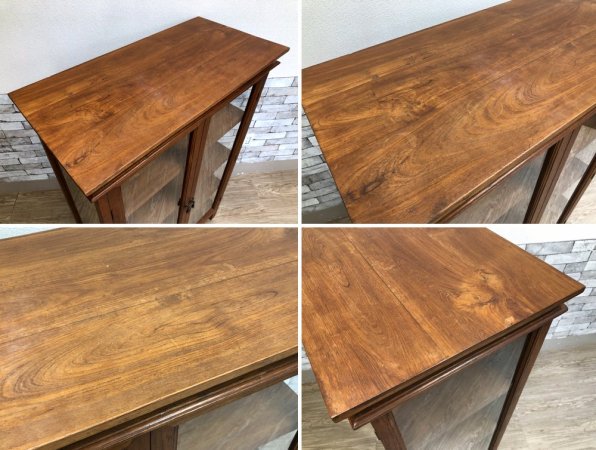 ビンテージスタイル vintage style アジアンチーク ガラスキャビネット 4段 本棚 飾り棚 鍵付き ●