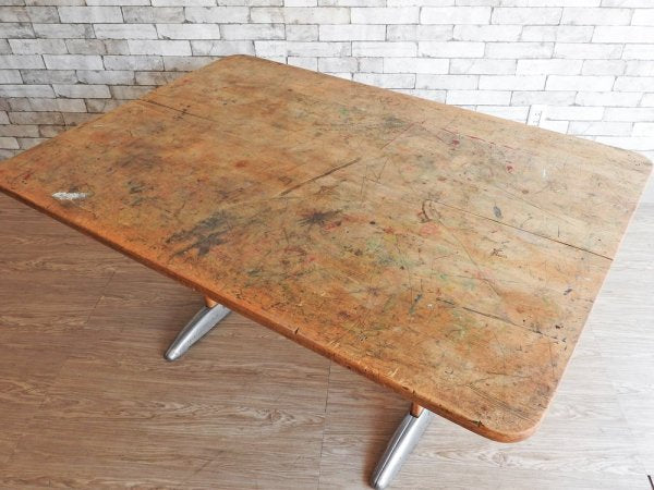 USビンテージ Vintage ワーキングテーブル スクールデスク 図工テーブル 作業台 W152cm インダストリアルスタイル Industrial Style ●