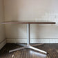ミッドセンチュリースタイル カフェテーブル 長方形 木製天板 × Xレッグ クロムメッキ スチール脚 ダークブラウン ◎