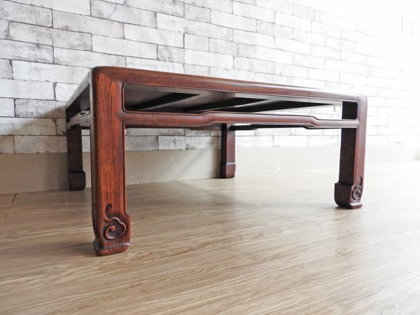 唐木家具 花梨材 無垢材 座卓 角座卓 ローテーブル レトロ W90 和家具 古家具 伝統工芸 銘木家具 李朝風 ●