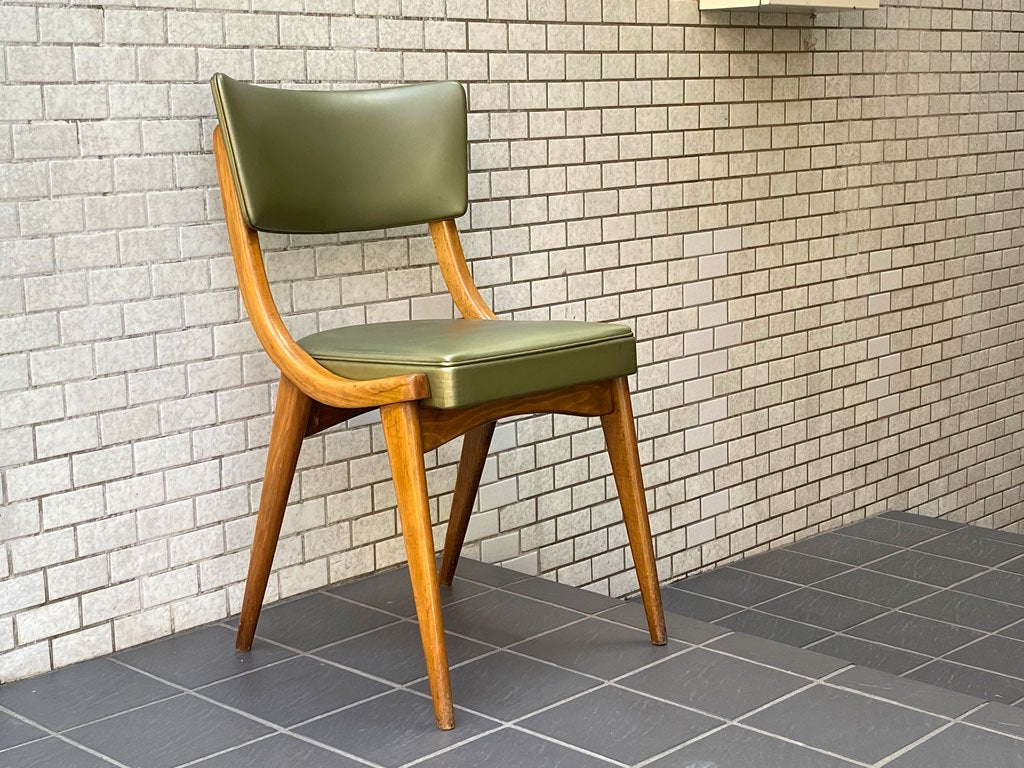 UKビンテージ BEN CHAIRS社製 60'sビンテージ オーク材 ダイニングチェア 曲木 ベントウッド カーブフレーム プロテインレザー グリーン ■