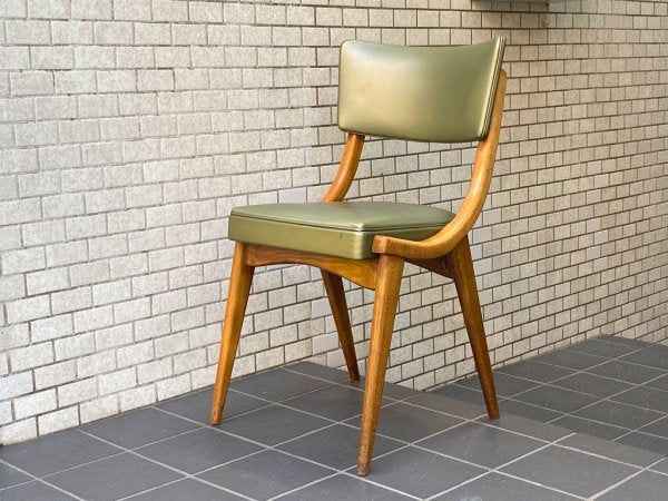 UKビンテージ BEN CHAIRS社製 60'sビンテージ オーク材 ダイニングチェア 曲木 ベントウッド カーブフレーム プロテインレザー グリーン ■