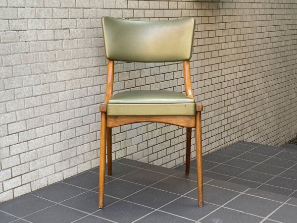 UKビンテージ BEN CHAIRS社製 60'sビンテージ オーク材 ダイニングチェア 曲木 ベントウッド カーブフレーム プロテインレザー グリーン ■