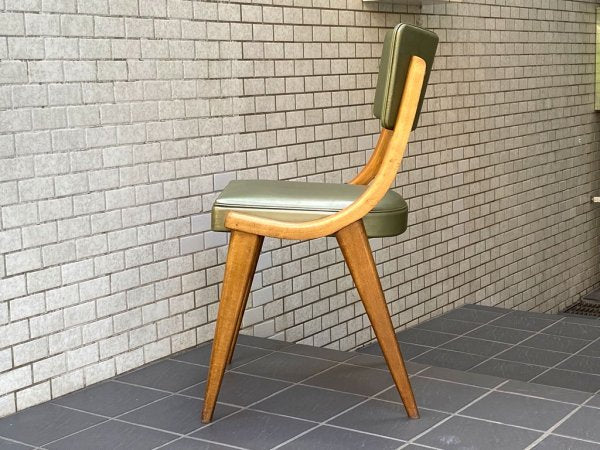 UKビンテージ BEN CHAIRS社製 60'sビンテージ オーク材 ダイニングチェア 曲木 ベントウッド カーブフレーム プロテインレザー グリーン ■