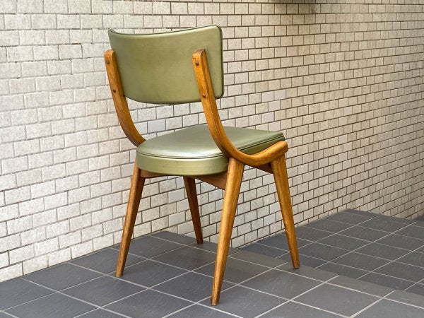 UKビンテージ BEN CHAIRS社製 60'sビンテージ オーク材 ダイニングチェア 曲木 ベントウッド カーブフレーム プロテインレザー グリーン ■