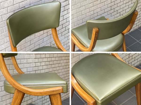 UKビンテージ BEN CHAIRS社製 60'sビンテージ オーク材 ダイニングチェア 曲木 ベントウッド カーブフレーム プロテインレザー グリーン ■