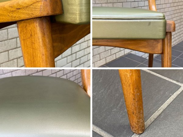 UKビンテージ BEN CHAIRS社製 60'sビンテージ オーク材 ダイニングチェア 曲木 ベントウッド カーブフレーム プロテインレザー グリーン ■