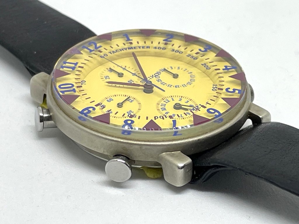 セイコー SEIKO ソットサス コレクション 7T34-6A60 イエロー 1995年製 オリジナルモデル Sottsass 3層ガラス クロノグラフアラーム ●