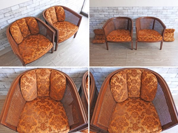 ドレクセルヘリテイジ DREXEL HERITAGE トライユン TRIUNE アップホルスタリーチェア UPHOLSTERY CHAIR ラタン張り オレンジ 2脚セット アメリカ US家具 ●