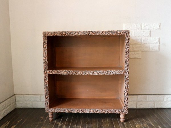 US ビンテージ シェルフ 彫刻 木彫り 2段 棚 ディスプレイラック キャビネット Cerote Antiques 取扱い ◎
