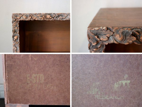 US ビンテージ シェルフ 彫刻 木彫り 2段 棚 ディスプレイラック キャビネット Cerote Antiques 取扱い ◎