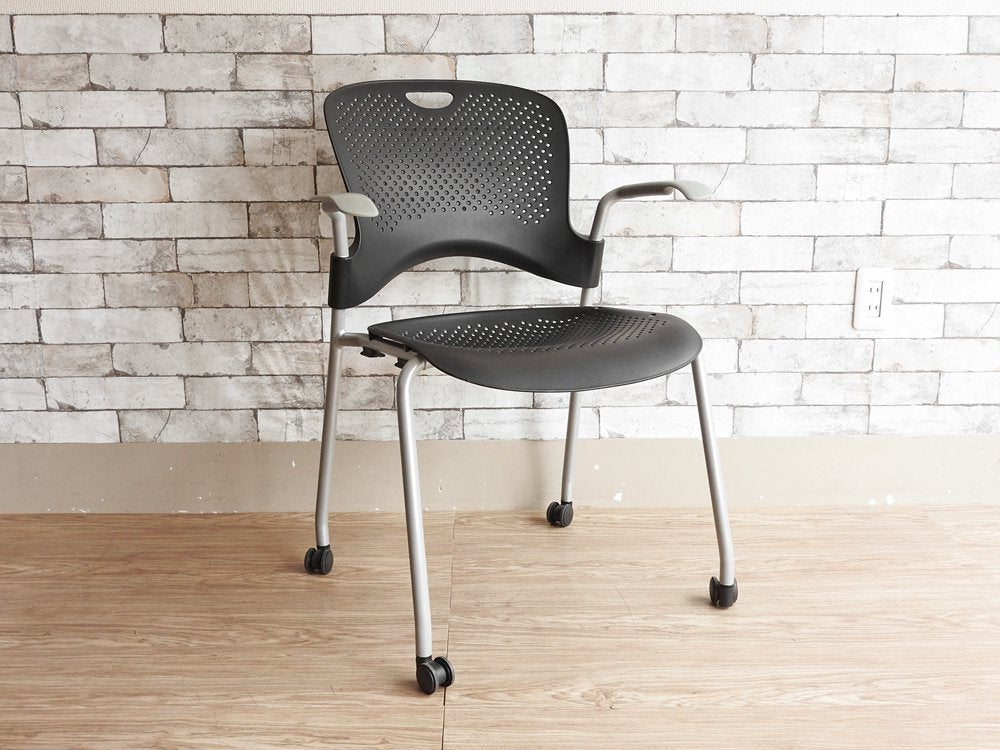 ハーマンミラー Herman Miller ケイパーチェア CAPER Chair フレックスネット スタッキングチェア キャスター付き ブラック ジェフ・ウェバー 定価約6万円 ●