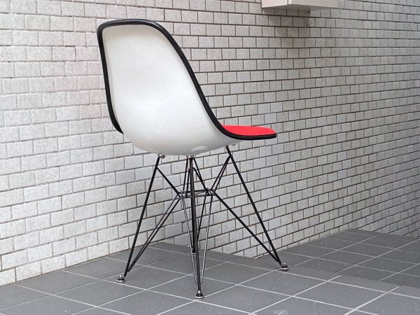 ハーマンミラー Herman Miller サイドシェルチェア ビンテージ FRP エッフェルベース 1stタイプ ジラルド生地 Hopsak レッド ファブリック C&R イームズ A ■