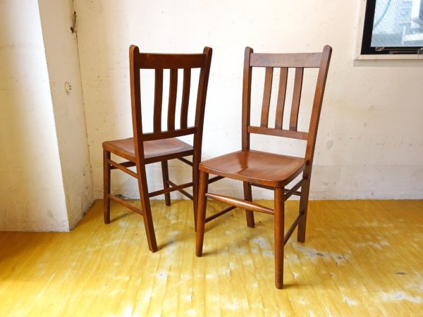 パシフィックファニチャーサービス P.F.S ミッションチェア MISSION CHAIR ビーチ無垢材 チャーチチェア 2脚セット 総額￥66,000-★