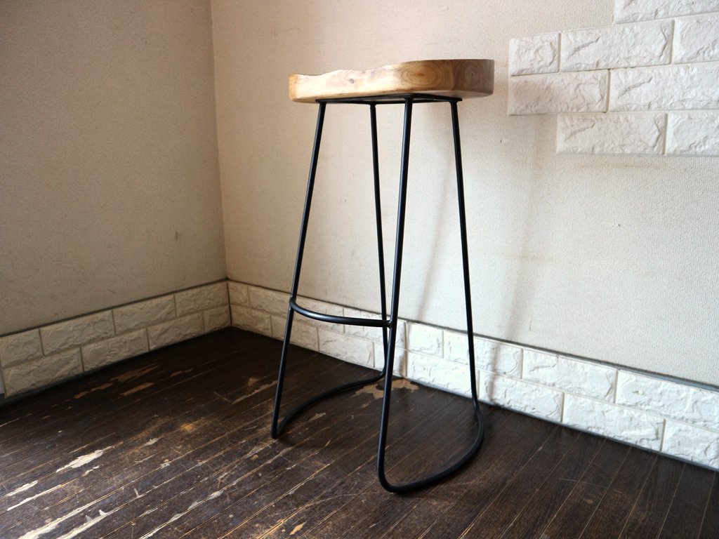 ダブルティー WTW マーベリックス バースツール MARVERICKS BAR STOOL シーシャムウッド 無垢集成材×スチール 天然木 工業系 A ◎