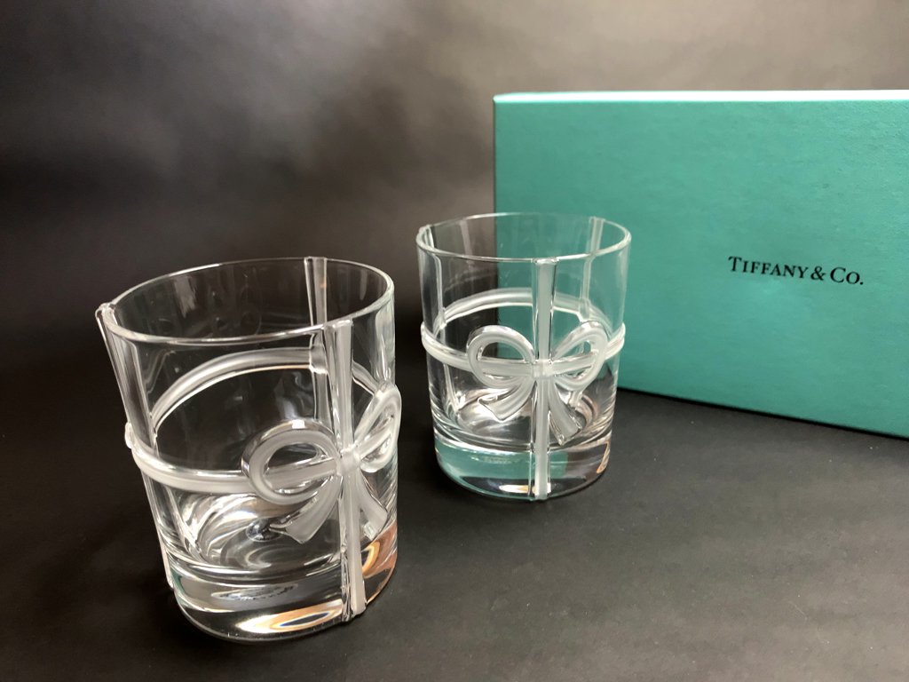 ティファニー Tiffany & Co. ボウ グラス 2客セット ペアグラス タンブラー リボン 未使用 箱付 ◎