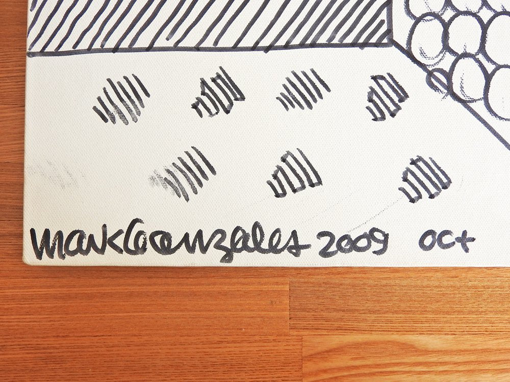 マーク・ゴンザレス Mark Gonzales 直筆 パネルアート 30×30cm キャンバスアート ウォールアート インテリア 2009年 入手困難 希少 ●