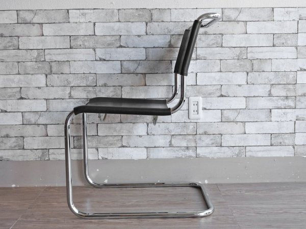 トーネット THONET S33 サイドチェア ブラックレザー ダイニングチェア バウハウス BAUHAUS マルト・スタム Mart Stam モダンデザイン 定価188,100円 A ●