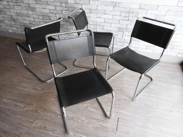 トーネット THONET S33 サイドチェア ブラックレザー ダイニングチェア バウハウス BAUHAUS マルト・スタム Mart Stam モダンデザイン 定価188,100円 A ●