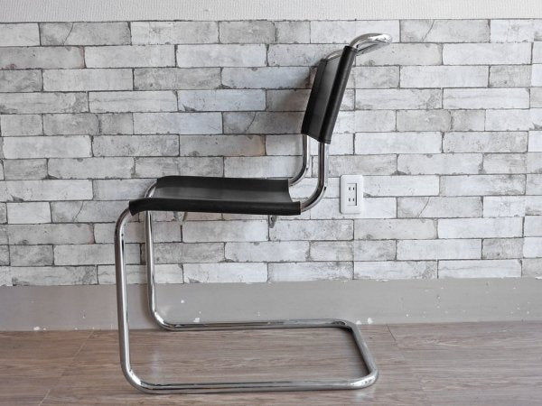 トーネット THONET S33 サイドチェア ブラックレザー ダイニングチェア バウハウス BAUHAUS マルト・スタム Mart Stam モダンデザイン 定価188,100円 B ●