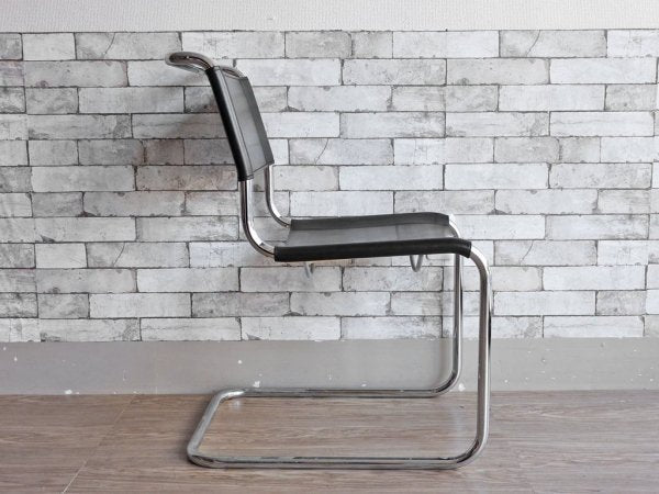 トーネット THONET S33 サイドチェア ブラックレザー ダイニングチェア バウハウス BAUHAUS マルト・スタム Mart Stam モダンデザイン 定価188,100円 B ●