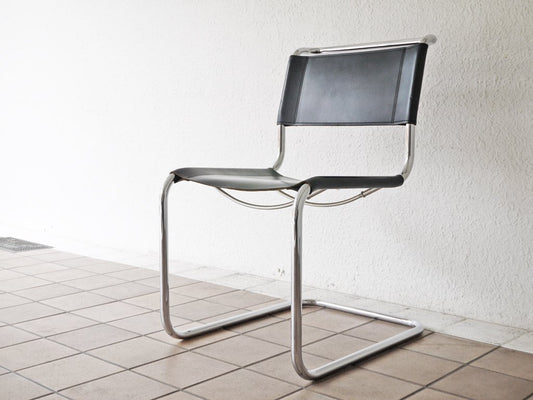 トーネット THONET S33 サイドチェア ブラックレザー カンティレバーチェア バウハウス BAUHAUS マルト・スタム Mart Stam モダンデザイン 定価188,100円 A ◇