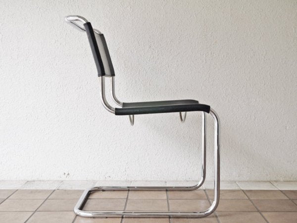 トーネット THONET S33 サイドチェア ブラックレザー カンティレバーチェア バウハウス BAUHAUS マルト・スタム Mart Stam モダンデザイン 定価188,100円 A ◇